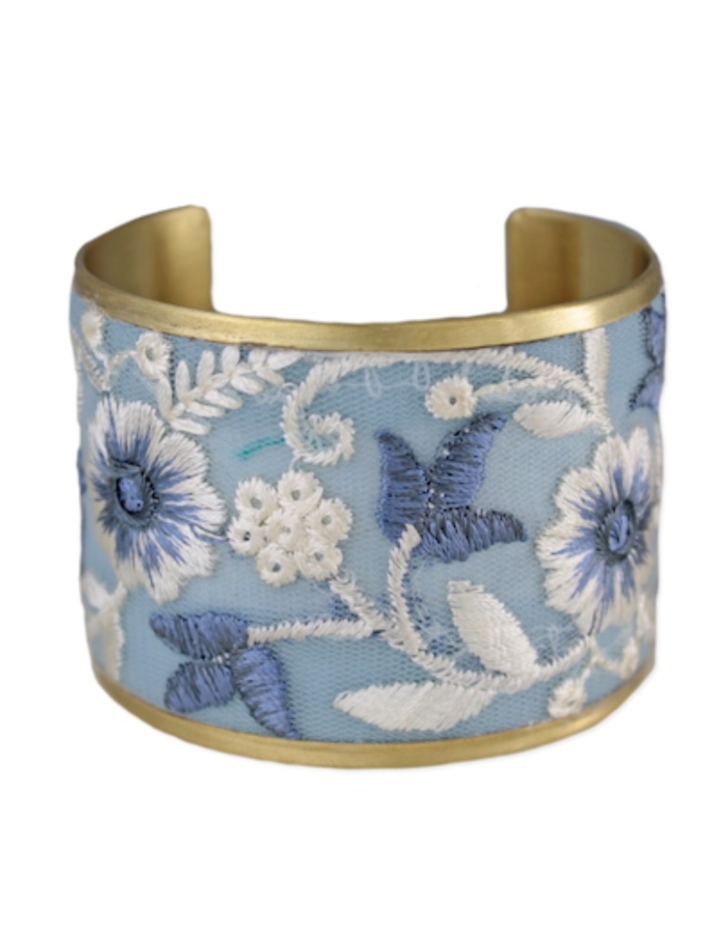 Light Blue Floral Embroidered Cuff Bracelet